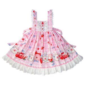 Strawberry bunny dolly strap dress pink
